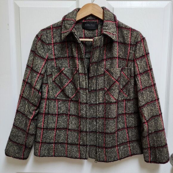 Carlisle Jacket Women 6 Pink Multi Plaid Wool Silk Mohair Zip Pockets Lined Soft - Picture 5 of 9